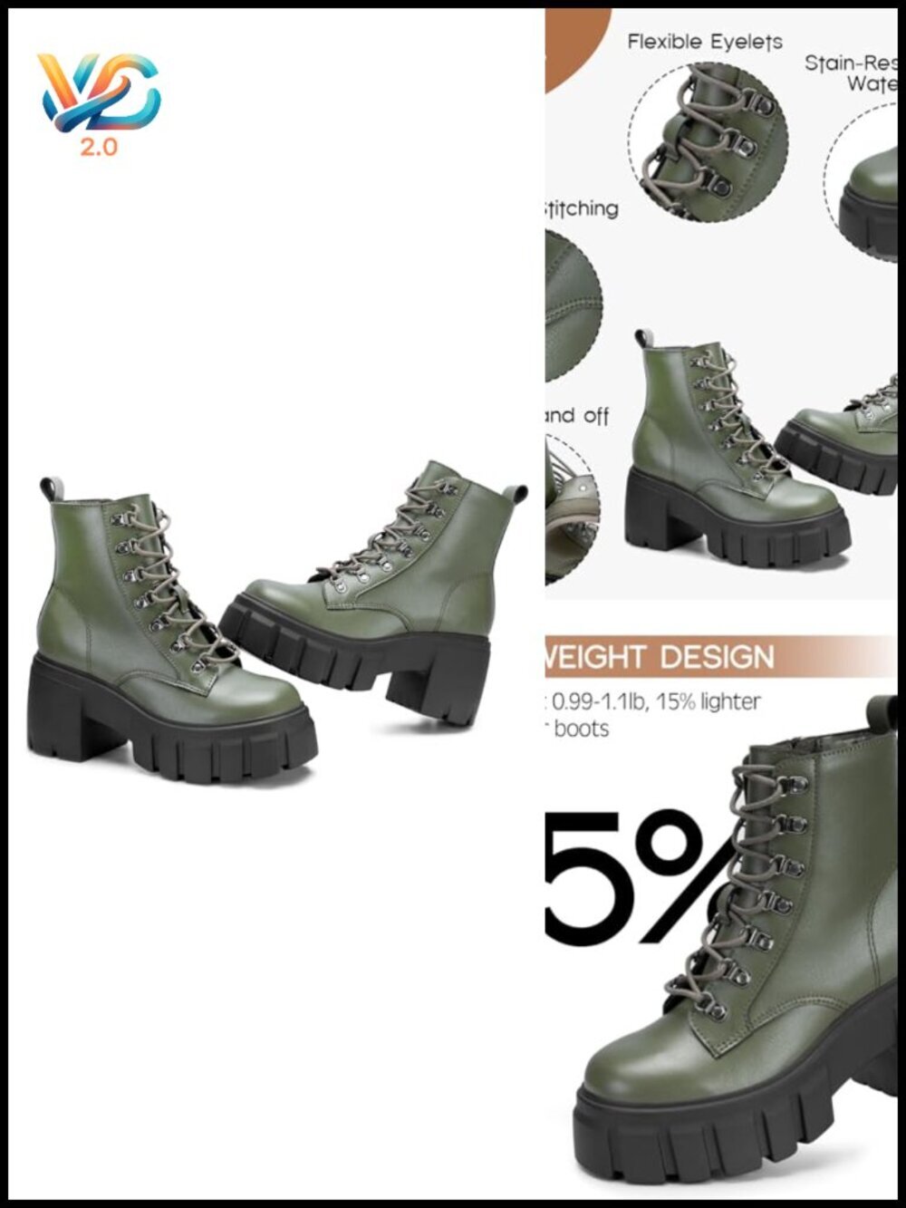 Women's Combat Boots Lightweight Lace Up Side Zipper Chunky Platform Lug Sole